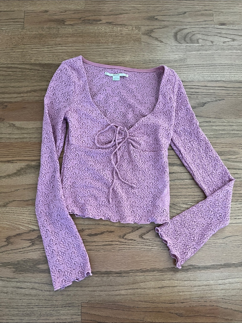 Kimchi Blue Lace Tie-Front Long Sleeve Top - Pink